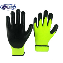 NMSAFETY hi-vis hand care cold resistant winter gloves foam nitrile glove